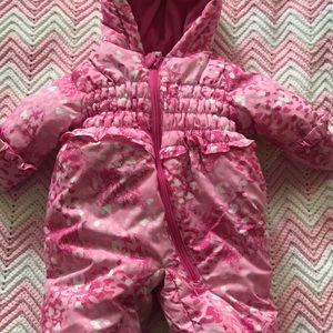 Pink cheetah print baby girl snow suit